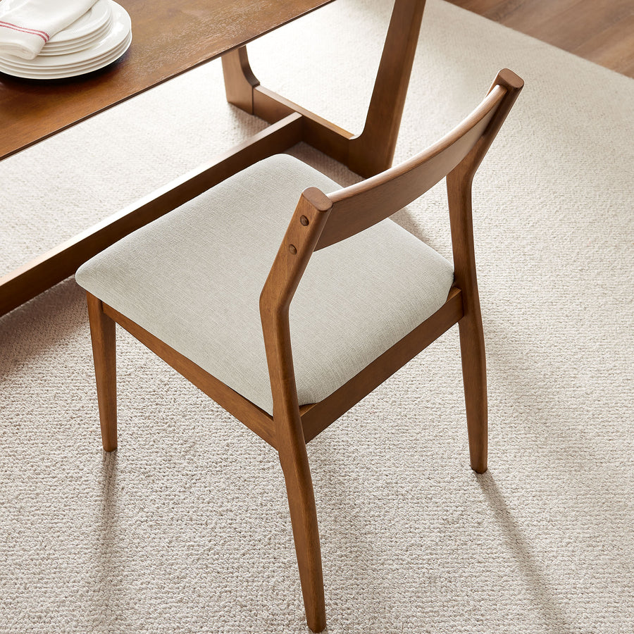 Marble Fabric Wood Dining Side Chairs Set of 2 in Walnut Heathered Weave Beige