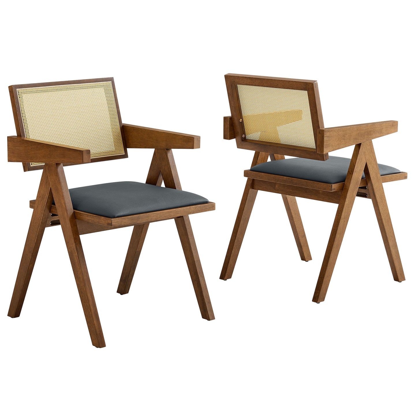 Thera Vegan Leather Cane Dining Armchairs Set of 2 by Furniture for America