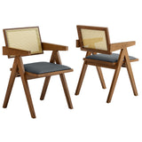 Verdejo Vegan Leather Cane Dining Armchairs Set of 2 in Walnut Black