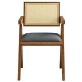 Verdejo Vegan Leather Cane Dining Armchairs Set of 2 in Walnut Black