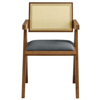 Thera Vegan Leather Cane Dining Armchairs Set of 2 by Furniture for America