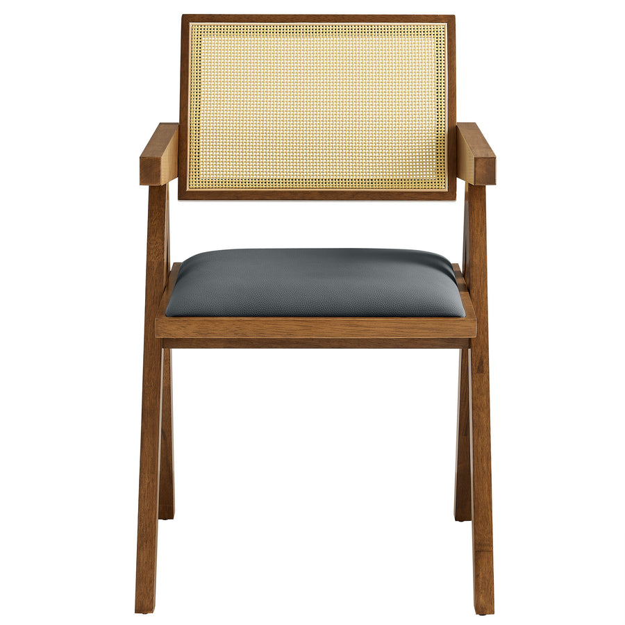 Verdejo Vegan Leather Cane Dining Armchairs Set of 2 in Walnut Black