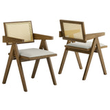 Verdejo Vegan Leather Cane Dining Armchairs Set of 2 in Weathered Oak Stone