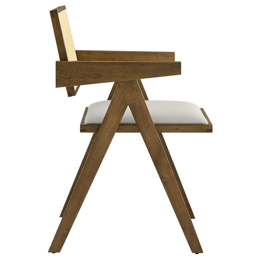 Verdejo Vegan Leather Cane Dining Armchairs Set of 2 in Weathered Oak Stone