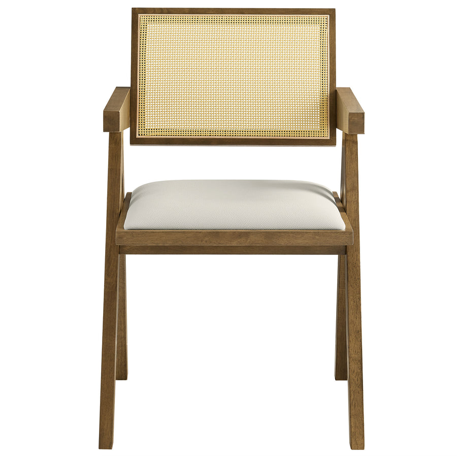 Verdejo Vegan Leather Cane Dining Armchairs Set of 2 in Weathered Oak Stone