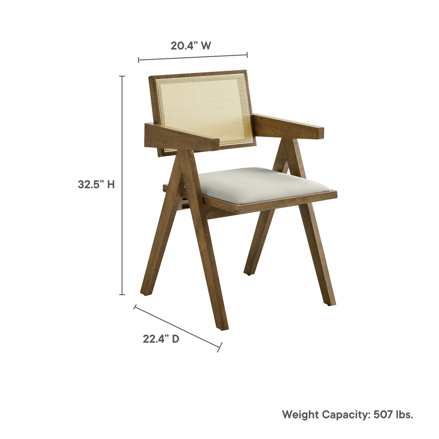 Verdejo Vegan Leather Cane Dining Armchairs Set of 2 in Weathered Oak Stone