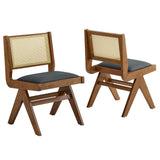 Verdejo Vegan Leather and Cane Dining Side Chairs Set of 2 in Walnut Black