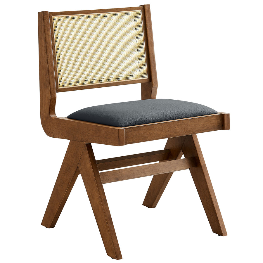 Verdejo Vegan Leather and Cane Dining Side Chairs Set of 2 in Walnut Black