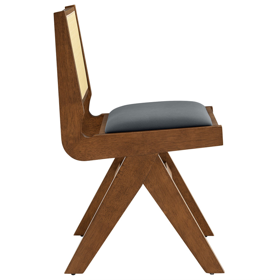 Verdejo Vegan Leather and Cane Dining Side Chairs Set of 2 in Walnut Black