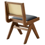 Verdejo Vegan Leather and Cane Dining Side Chairs Set of 2 in Walnut Black