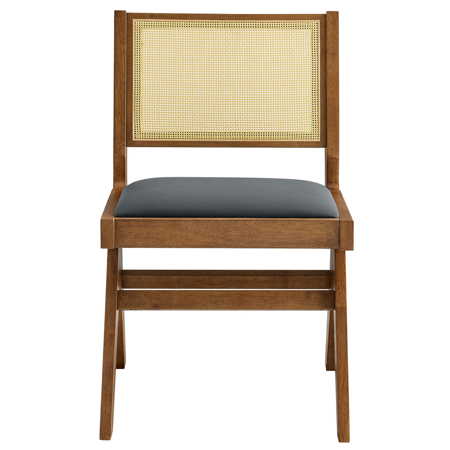 Verdejo Vegan Leather and Cane Dining Side Chairs Set of 2 in Walnut Black
