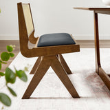 Verdejo Vegan Leather and Cane Dining Side Chairs Set of 2 in Walnut Black