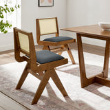 Verdejo Vegan Leather and Cane Dining Side Chairs Set of 2 in Walnut Black