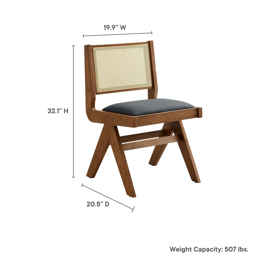 Verdejo Vegan Leather and Cane Dining Side Chairs Set of 2 in Walnut Black