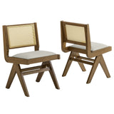 Verdejo Vegan Leather and Cane Dining Side Chairs Set of 2 in Weathered Oak Stone