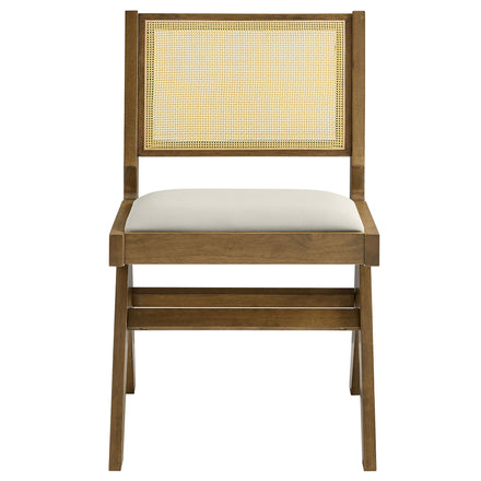 Thera Vegan Leather and Cane Dining Side Chairs Set of 2 in Weathered Oak Stone