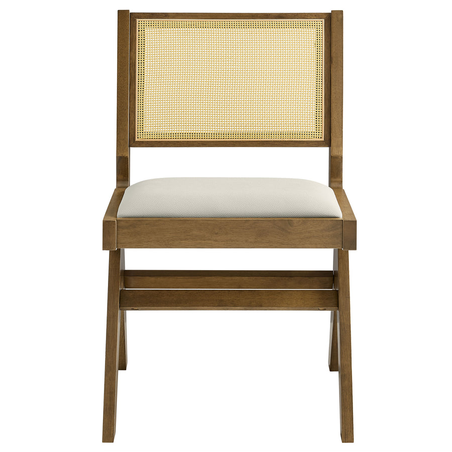 Verdejo Vegan Leather and Cane Dining Side Chairs Set of 2 in Weathered Oak Stone