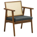Verdejo Vegan Leather and Cane Accent Armchairs Set of 2 in Walnut Black