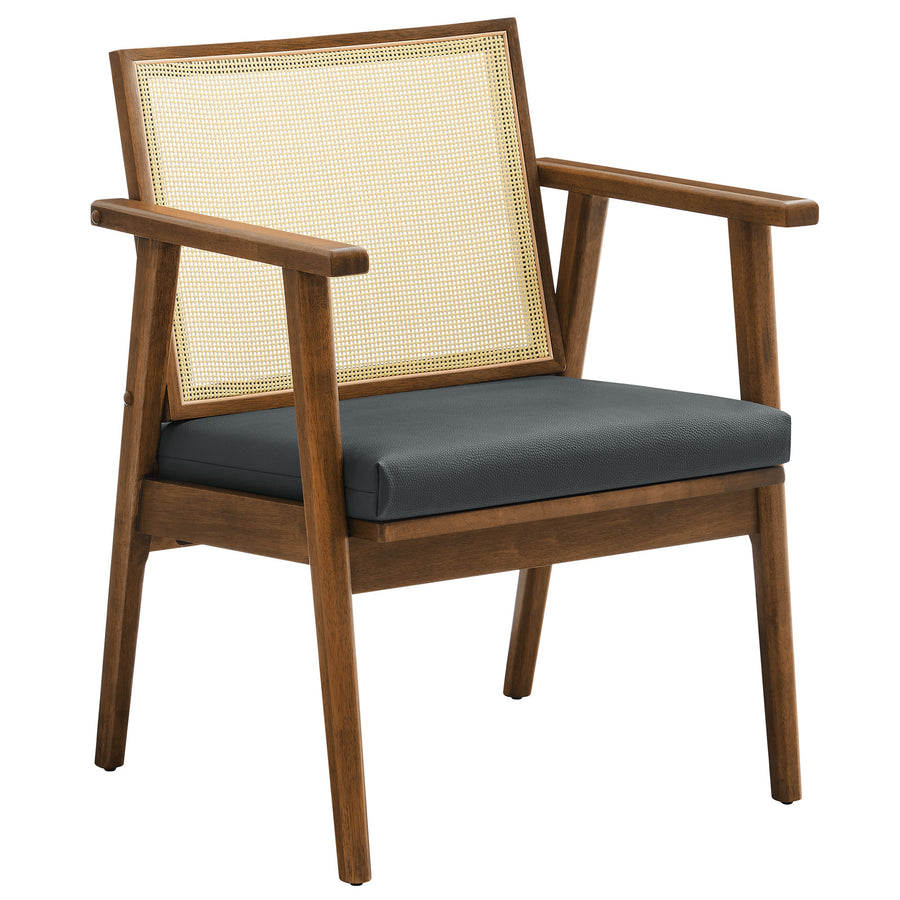Verdejo Vegan Leather and Cane Accent Armchairs Set of 2 in Walnut Black