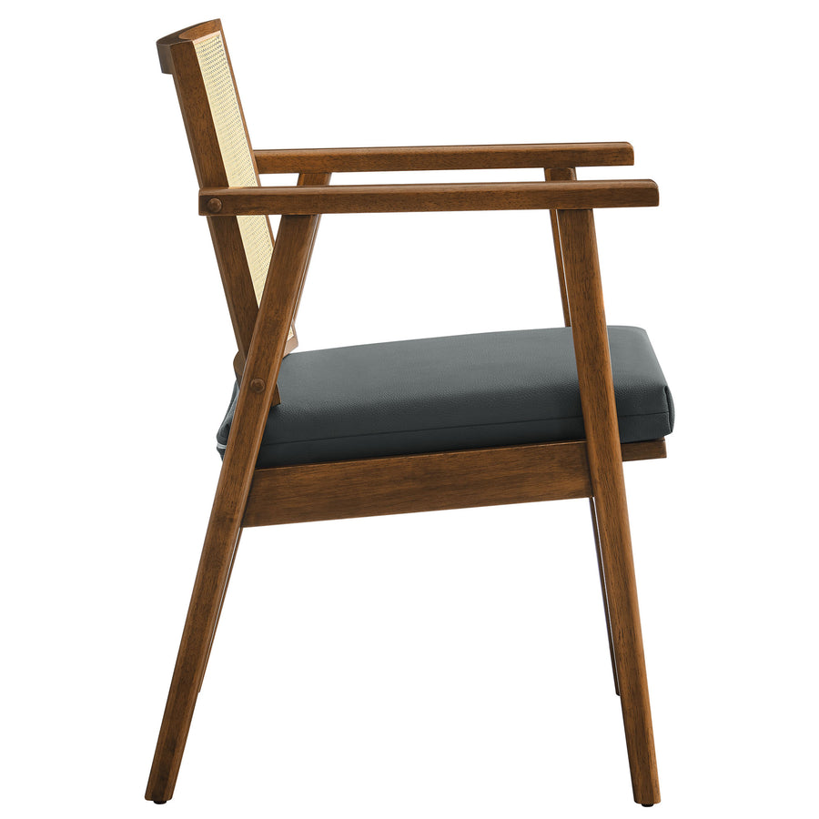 Verdejo Vegan Leather and Cane Accent Armchairs Set of 2 in Walnut Black