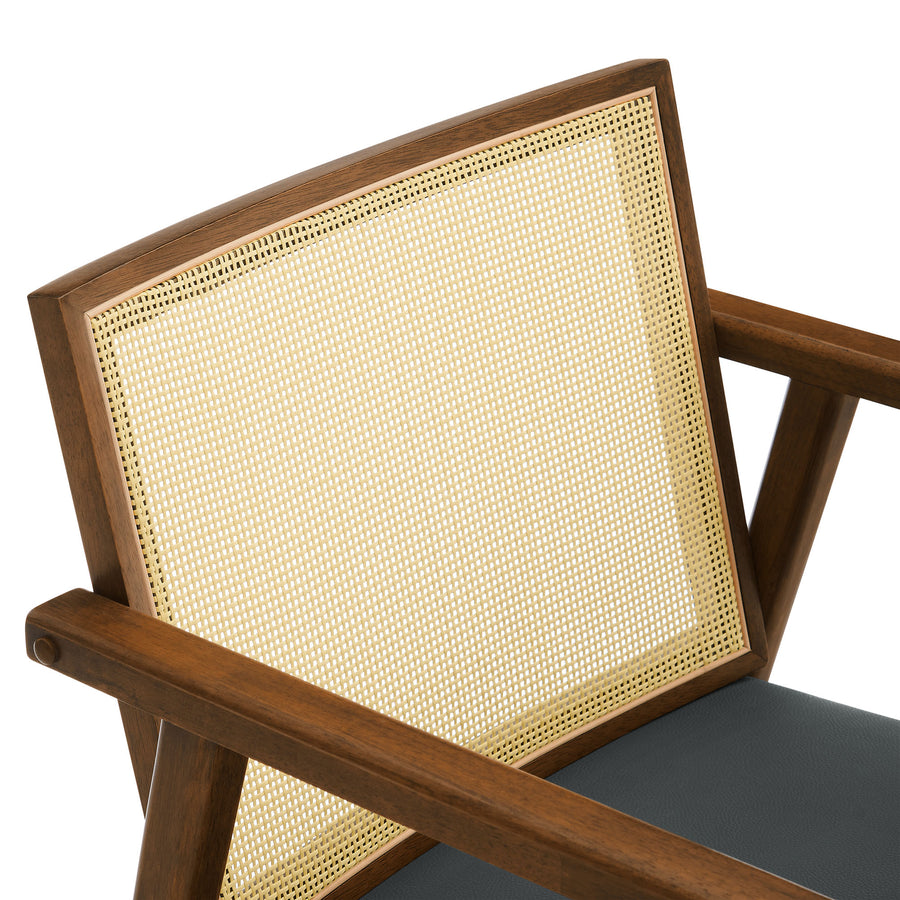 Verdejo Vegan Leather and Cane Accent Armchairs Set of 2 in Walnut Black