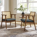 Verdejo Vegan Leather and Cane Accent Armchairs Set of 2 in Walnut Black