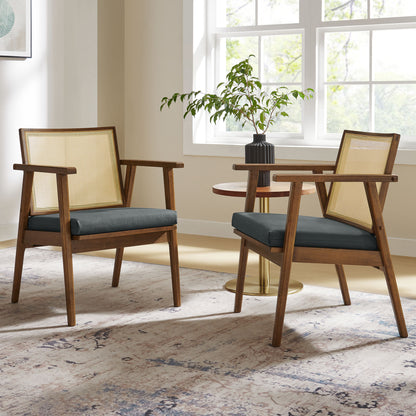Thera Vegan Leather and Cane Accent Armchairs Set of 2 by Furniture For America