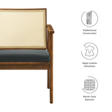 Verdejo Vegan Leather and Cane Accent Armchairs Set of 2 in Walnut Black