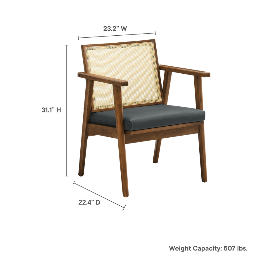 Verdejo Vegan Leather and Cane Accent Armchairs Set of 2 in Walnut Black