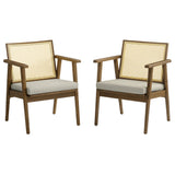 Verdejo Vegan Leather and Cane Accent Armchairs Set of 2 in Weathered Oak Stone