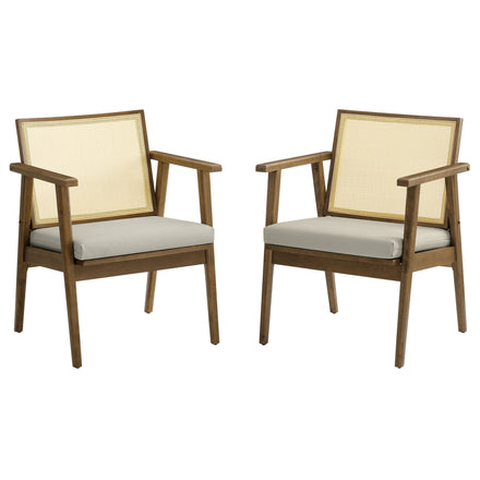 Thera Vegan Leather and Cane Accent Armchairs Set of 2 in Weathered Oak Stone