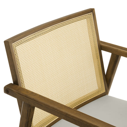 Thera Vegan Leather and Cane Accent Armchairs Set of 2 in Weathered Oak Stone