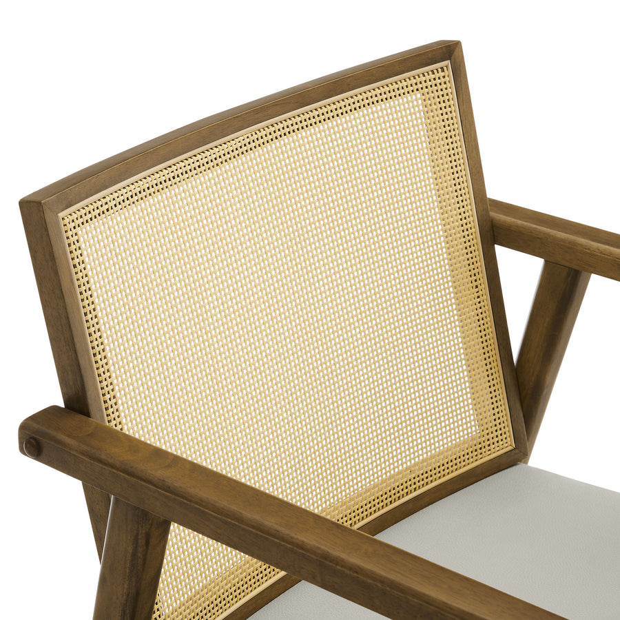 Verdejo Vegan Leather and Cane Accent Armchairs Set of 2 in Weathered Oak Stone