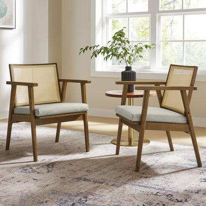 Thera Vegan Leather and Cane Accent Armchairs Set of 2 by Furniture For America