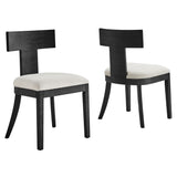 Olden Wood and Fabric Upholstered Dining Chairs Set of 2 in Black Heathered Weave Ivory