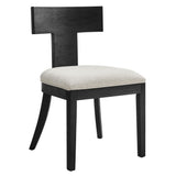 Olden Wood and Fabric Upholstered Dining Chairs Set of 2 in Black Heathered Weave Ivory