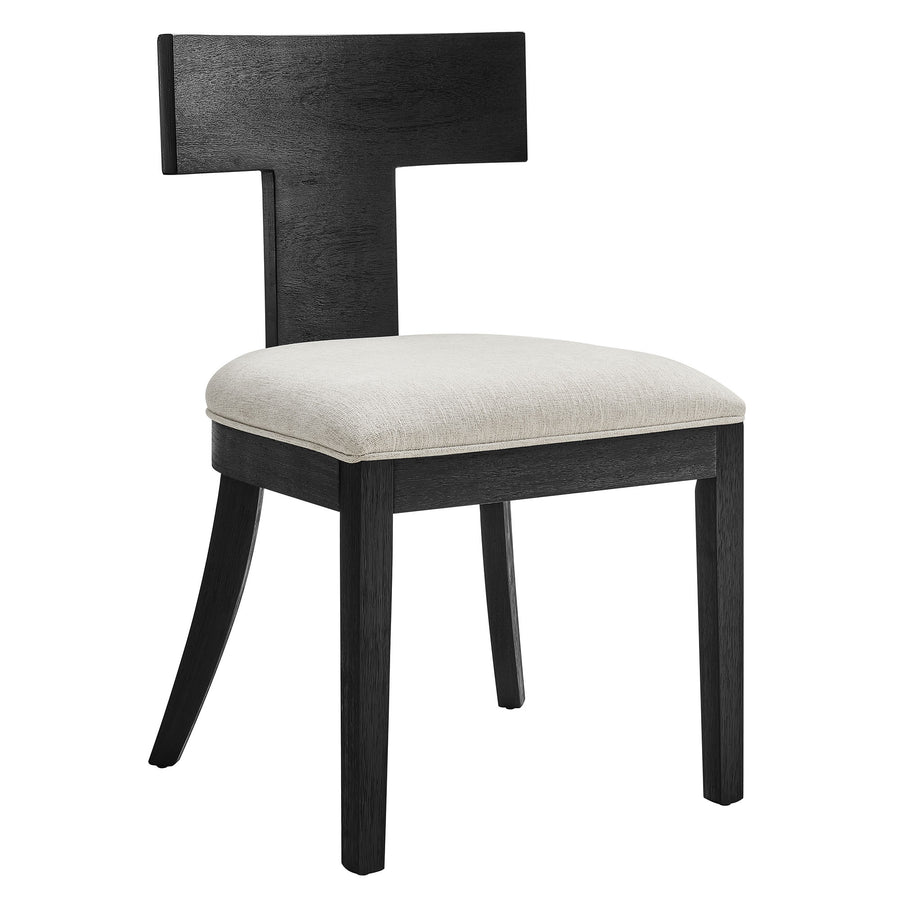 Olden Wood and Fabric Upholstered Dining Chairs Set of 2 in Black Heathered Weave Ivory