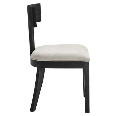 Peregrine Wood and Fabric Upholstered Dining Chairs Set of 2 in Black Heathered Weave Ivory