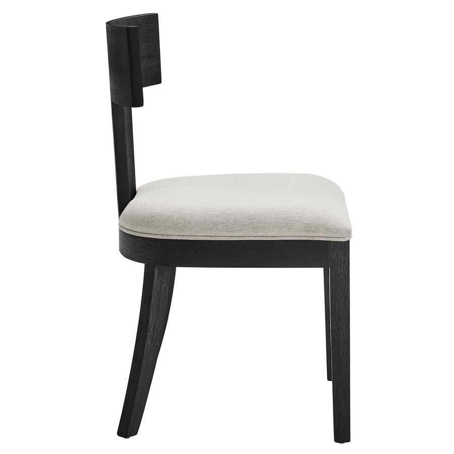 Olden Wood and Fabric Upholstered Dining Chairs Set of 2 in Black Heathered Weave Ivory