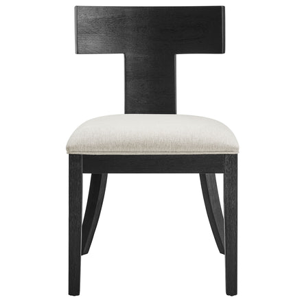Peregrine Wood and Fabric Upholstered Dining Chairs Set of 2 in Black Heathered Weave Ivory