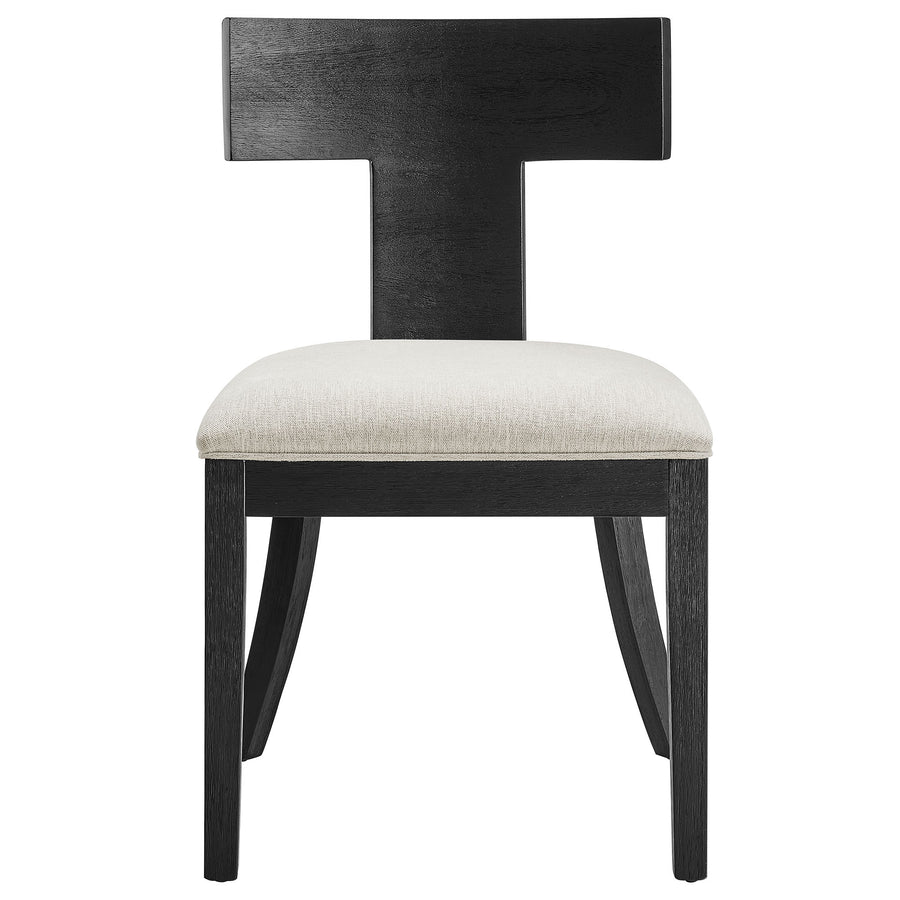 Olden Wood and Fabric Upholstered Dining Chairs Set of 2 in Black Heathered Weave Ivory