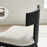 Olden Wood and Fabric Upholstered Dining Chairs Set of 2 in Black Heathered Weave Ivory