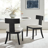 Olden Wood and Fabric Upholstered Dining Chairs Set of 2 in Black Heathered Weave Ivory