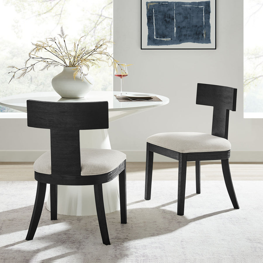 Olden Wood and Fabric Upholstered Dining Chairs Set of 2 in Black Heathered Weave Ivory