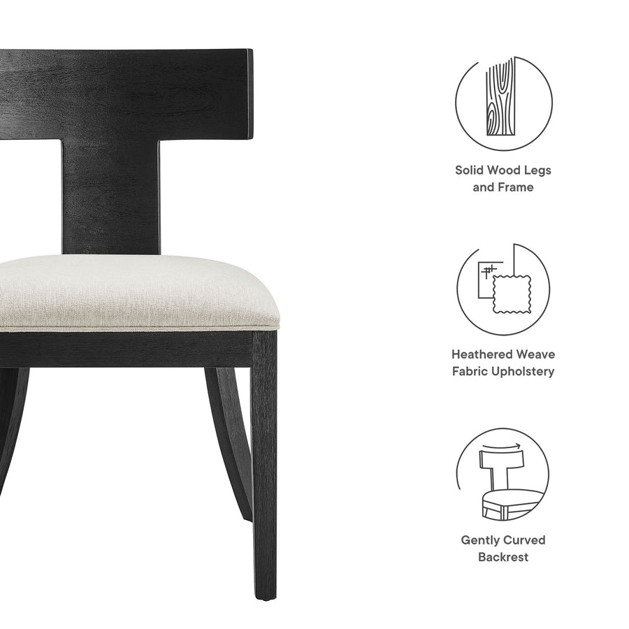 Olden Wood and Fabric Upholstered Dining Chairs Set of 2 in Black Heathered Weave Ivory
