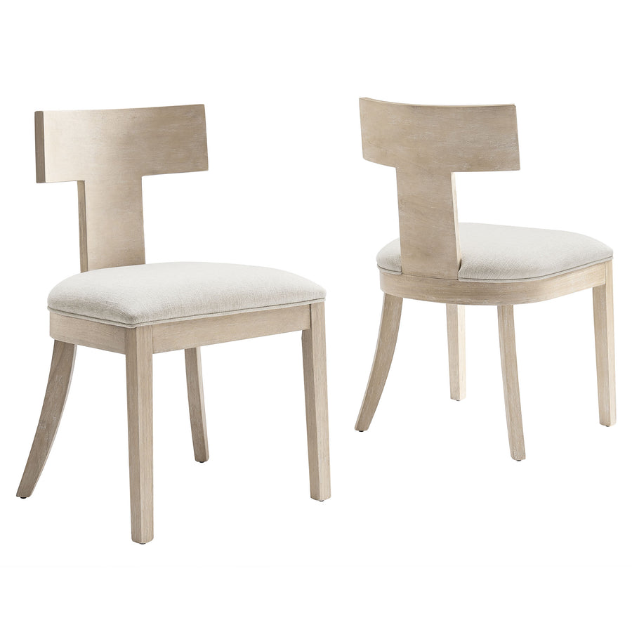 Olden Wood and Fabric Upholstered Dining Chairs Set of 2 in Natural Heathered Weave Ivory