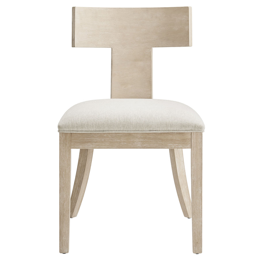 Olden Wood and Fabric Upholstered Dining Chairs Set of 2 in Natural Heathered Weave Ivory