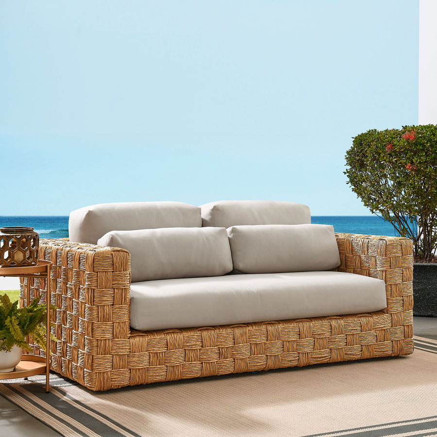Terra Outdoor Patio Wicker Outdoor Patio Rattan Loveseat in Natural Light Gray