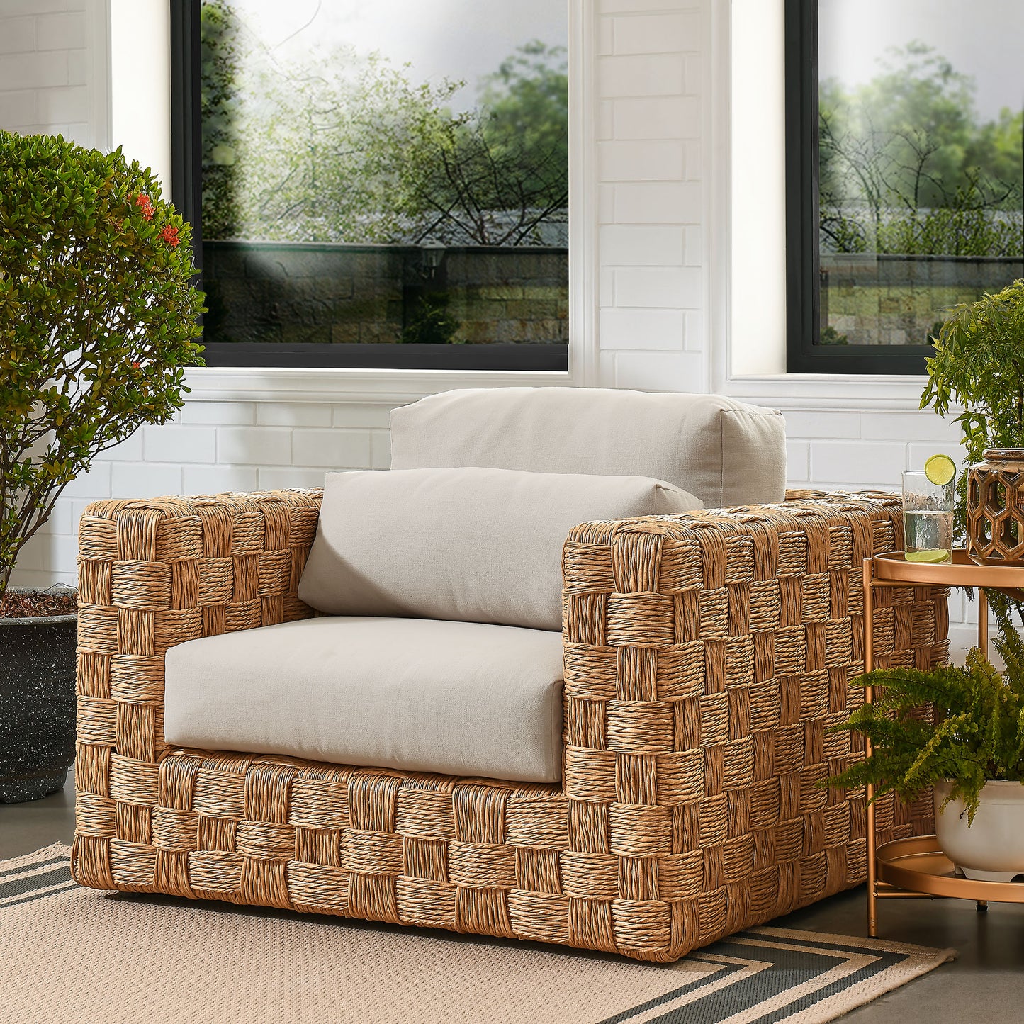 Thames Outdoor Patio Wicker Outdoor Patio Rattan Armchair by Furniture For America