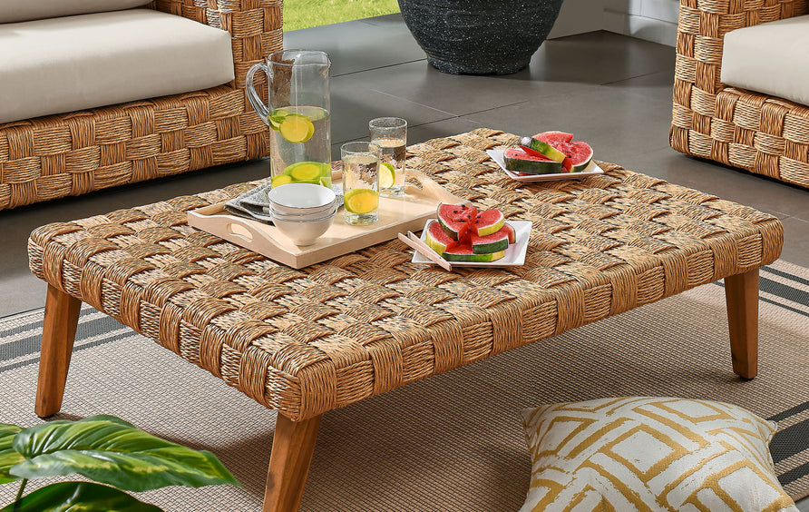 Terra Outdoor Patio Wicker Outdoor Patio Rattan Coffee Table in Natural